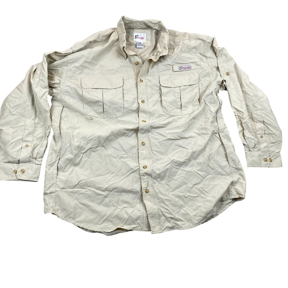 World Wide Sportsman Mens Fishing Shirt 2XL Beige Long Sleeve Caped Vented